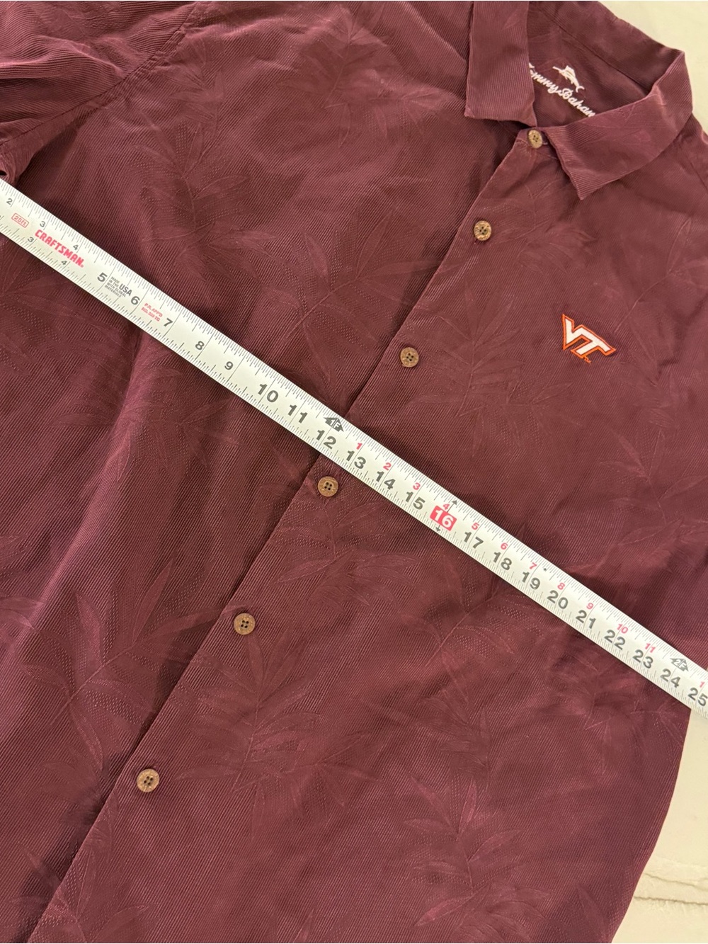 Tommy Bahama Virginia Tech Hokies Shirt 2XL Maroon 100% Silk Camp Button Up VT - Picture 7 of 7